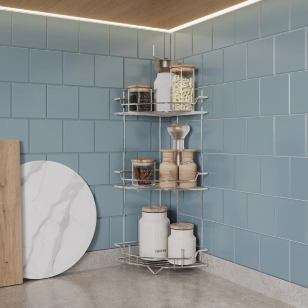 Полка трехъярусная Milardo Grid угловая, 219х219х558 мм проволока стальная, цвет хром GRICC3CM44