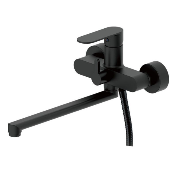 Смеситель для ванны/душа HAIBA однозахватный, хромированный, настенный, излив длинный 329 мм, поворотный, латунь, цвет черный