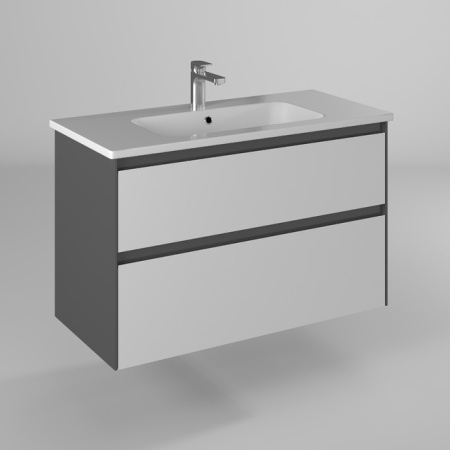 Тумба под раковину Briz Бари 100, 100х65х47 см, подвесная, 2 выдвижных ящика, МДФ, (под умывальник Эйфория), цвет: белый матовый/графит