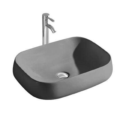 Раковина/умывальник Aquatek, 56х42 см, накладная, прямоугольная, санфарфор, цвет серый матовый, без отверстия под смеситель, без слив-перелива, умывальник