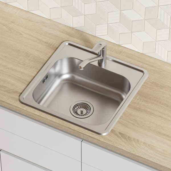 Мойка IDDIS Strit 485x485x180 мм толщина 0,8 мм, врезная, сталь, квадратная, цвет сталь, сатин, с отверстием под смеситель, для кухни STR48S0i77S  Мойка IDDIS Strit 485x485x180 мм толщина 0,8 мм, врезная, сталь, квадратная, цвет сталь, сатин, с отверстием под смеситель, для кухни STR48S0i77S