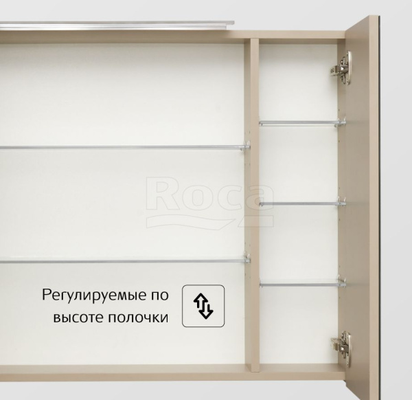 Шкаф зеркальный Roca Oleta 80х70 см, капучино, с подсветкой, 2 распашные дверцы A857647515 