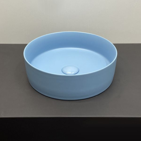 Раковина/умывальник Comforty, 35,2х35,2 см, накладная, круглая, санфарфор, цвет голубой матовый, без отверстия под смеситель, без слив-перелива, умывальник