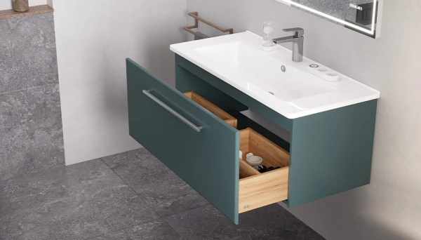 Тумба под раковину Velvex Posse 1050-0-1, 1025х468х420 мм, подвесная, цвет верде, 1 выдвижной ящик, подходит раковина Kirovit Оскар 105, правая/левая, универсальная, в ванную комнату