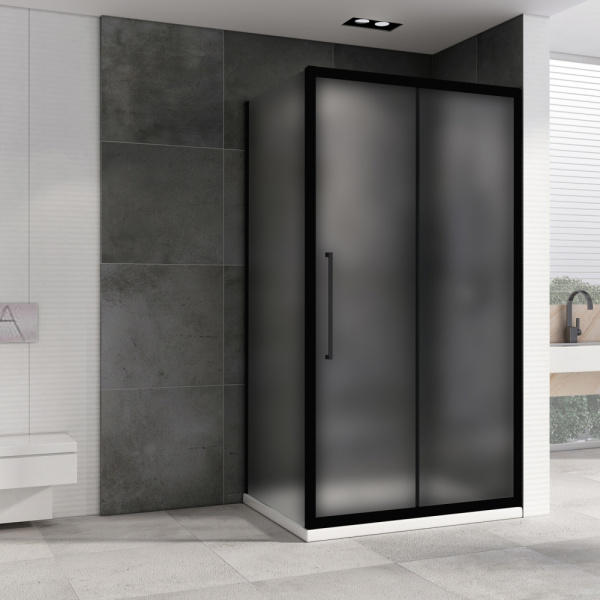 Душевой уголок ABBER Schwarzer Diamant, 110х70 см, AG30110BMH-S70BM без поддона, прямоугольный/угловой, стекло матовое цвет профиля черный ( AG30110BMH + S70BM)