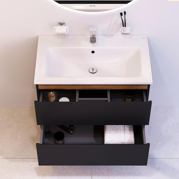 Тумба под раковину AM.PM X-Joy 80, 770x445x600 мм, подвесная, цвет черный матовый, 2 выдвижных ящика, под раковину/умывальник, прямоугольная, правая/левая, универсальная