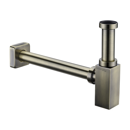 Сифон WasserKRAFT Exter для раковины/умывальника, дизайнерский, бутылочный, гидрозатвор/мокрый затвор, горизонтальный/боковой выпуск (в стену), латунь/нержавеющая сталь, цвет светлая бронза