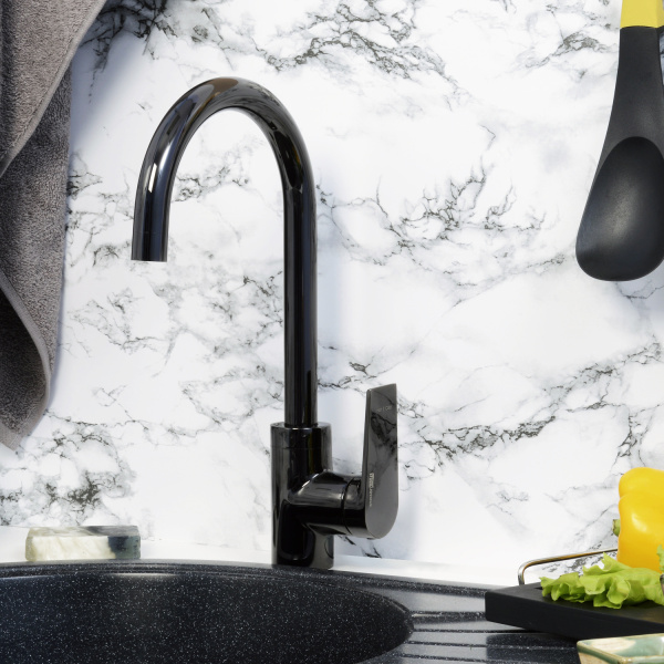 Смеситель для кухни/мойки WasserKRAFT Glan, однорычажный, поворотный, керамический, длина излива 173 мм, латунь, цвет черный