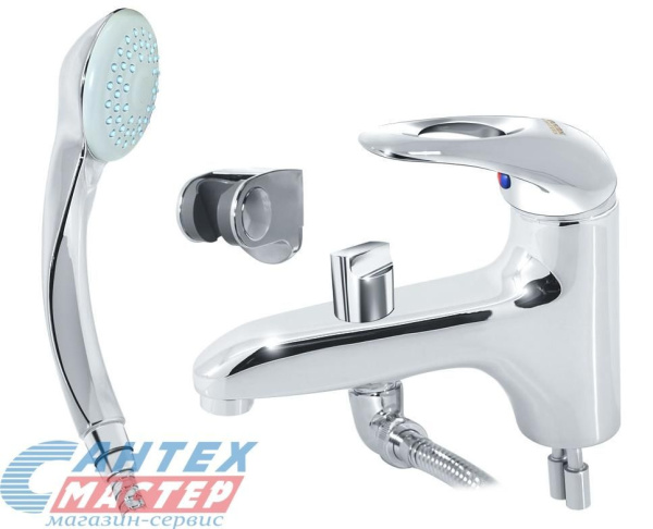 Смеситель для ванны/душа Варион Werder однорычажный, керамический, настенный, излив фиксированный, с гибким шлангом, душем/лейкой, латунь, цвет хром, короткий, универсальный, горизонтальный, рычажный, кран, комплект, сантехника, размер