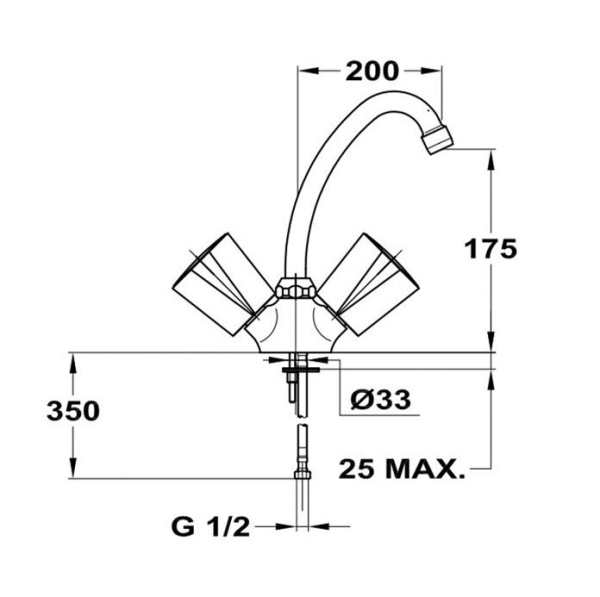 Смеситель для кухни/мойки Mofem Nova 105 двухвентильный, керамический, с высоким поворотным изливом, длина 200 мм, латунь, цвет хром, 140-0021-32