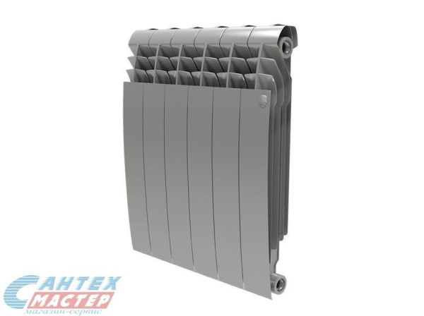 Радиатор отопления Royal Thermo BiLiner /Silver Satin 500 (6 секций) биметаллический, боковое подключение, для квартиры, дома, водяные, мощность 960 Вт, настенный, батарея (Роял Термо)