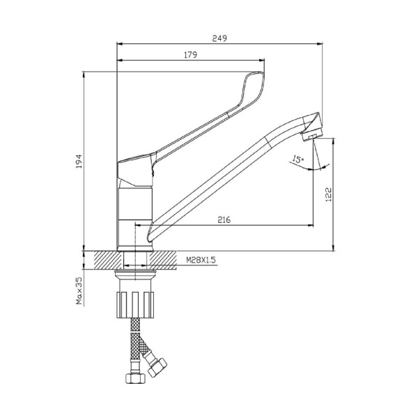 Смеситель для кухни/мойки Splenka S08.42 однорычажный, с хирургической ручкой, поворотный, латунь, длина излива 216 мм, высота излива 122 мм цвет хром