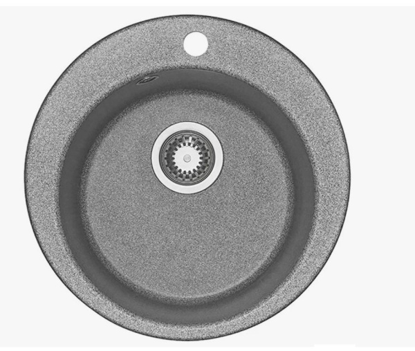 Мойка Акватон Иверия, 47,5х47,5 см, врезная, из искусственного камня, круглая, цвет серая, отверстие под смеситель, слив-перелив, для кухни, прямая, встроенная/встраиваемая