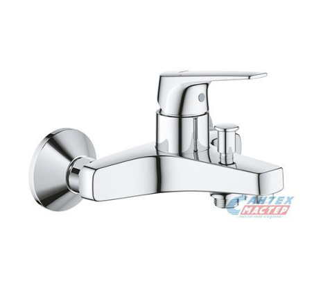 Смеситель для ванны/душа Grohe BauFlow однорычажный, керамический, настенный, излив фиксированный 162 мм, латунь, цвет хром, короткий, универсальный, горизонтальный, рычажный, кран, комплект, сантехника, размер, характеристики, высота, расстояние