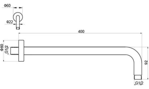 Держатель верхнего душа Aquatek AQ2176MB 400 мм цвет матовый черный, настенный, округлый, для ванной, нержавеющая сталь