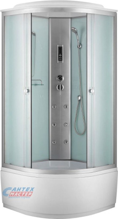 Душевая кабина 90х90х220 см Niagara Classic поддон высокий, полукруглая, угловая, стекло матовое, задние стекла белые, с верхним душем, с гидромассажем, электронная, смеситель, профиль хром матовый, прозрачное стекло