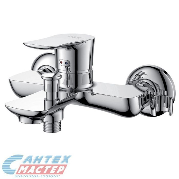 Смеситель для ванны/душа D&K Reisling Rhein однорычажный, керамический, настенный, излив короткий литой 169 мм, латунь хром, горизонтальный, фиксированный, однорукий, кран, комплект, сантехника, размер, характеристики, высота, расстояние (Д&K) 