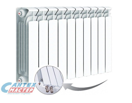 Радиатор отопления Rifar Base Ventil 500 (10 секции) биметаллический, нижнее правое подключение, для квартиры, дома, водяные, мощность 2040 Вт, настенный, батарея (Рифар) R50010НПП