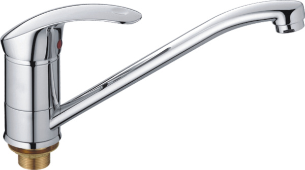 Смеситель для кухни/мойки HAIBA однозахватный, поворотный, латунный, с длинным изливом, длина 221 мм, латунь, цвет хром