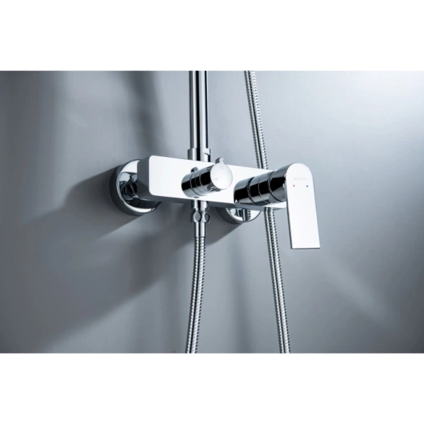 Душевая система Aquatek Лира 772-1312 мм, цвет хром, комплект: смеситель/тропический душ (с верхней лейкой)/лейка/стойка/шланг, нержавеющая сталь/латунь