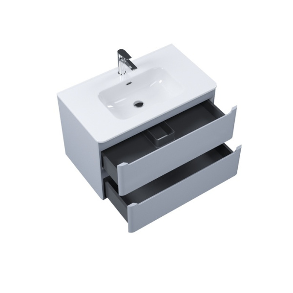 Тумба c раковиной IDDIS Edifice, 802х467х500 мм, подвесная, 2 выдвижных ящика, МДФ/санфарфор, раковина накладная, прямоугольная, отверстие под смеситель, цвет светло-серый EDI80L0i95K