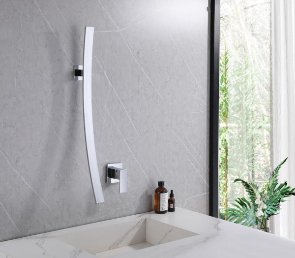 Смеситель для раковины/умывальника ABBER Daheim настенный/скрытого монтажа, однорычажный, неповоротный, латунь, цвет хром AF8209