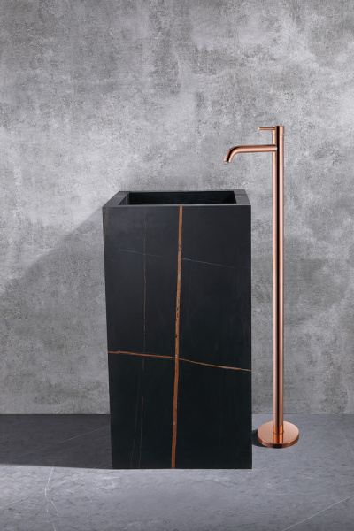 Смеситель для раковины/умывальника ABBER Wasser Kreis напольный, однорычажный, округлый, неповоротный, длина излива 220 мм, латунь, цвет розовое золото