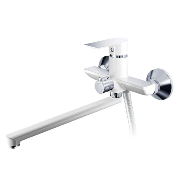 Смеситель для ванны/душа HAIBA однозахватный, хромированный, настенный, излив длинный 343 мм, поворотный, латунь, цвет белый
