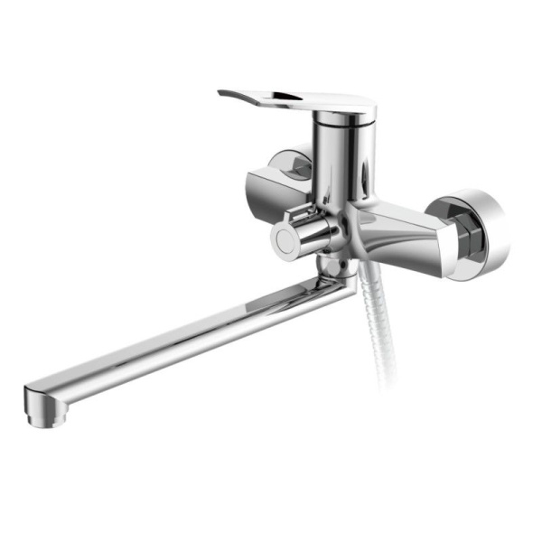 Смеситель для ванны/душа HAIBA однозахватный, хромированный, настенный, излив длинный 332 мм, поворотный, латунь, цвет хром