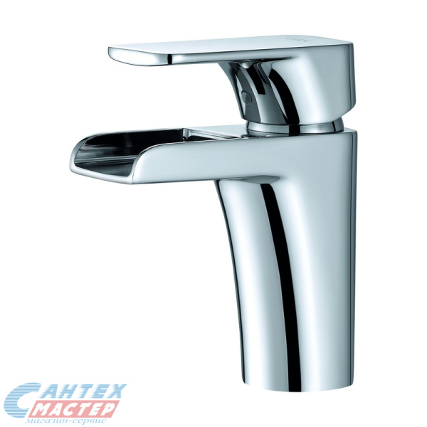 Смеситель для раковины D&K Berlin Freie однорычажный, каскадный, излив короткий, длина 107 мм, керамический, латунь, цвет хром, без донного клапана