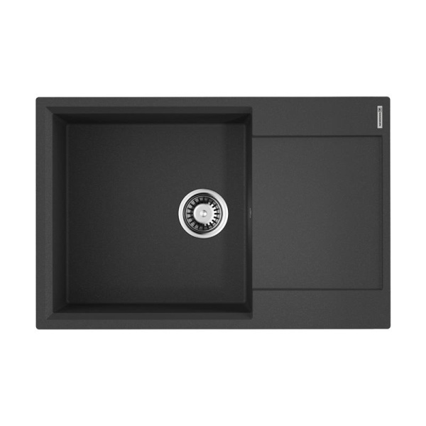Мойка Omoikiri Daisen 78-LB-BL Artgranit, 78х51 см, врезная, с левым/правым крылом, из искусственного камня, прямоугольная, цвет черный, без отверстия под смеситель, слив-перелив, для кухни