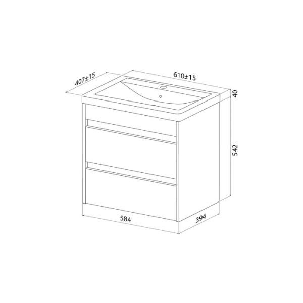 Тумба c раковиной IDDIS Zodiac X, 584х394х542 мм, подвесная, 2 выдвижных ящика, ЛДСП/раковина накладная, прямоугольная, цвет белый, санфарфор, отверстие под смеситель ZDX60W0i95K