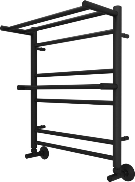 Полотенцесушитель Aquatek Альфа водяной П7 500х600 мм с полкой, черный, нержавеющая сталь, лесенка, подключение нижнее