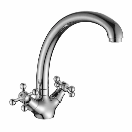 Смеситель для кухни/мойки Decoroom, двухвентильный, поворотный, керамический, длина излива 214 мм, латунь, цвет хром