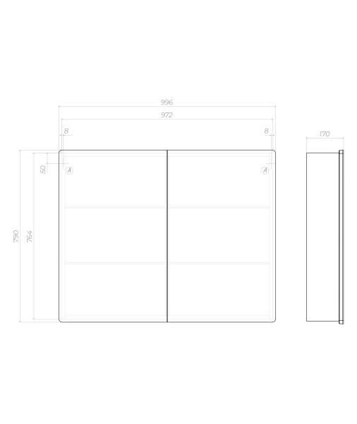 Зеркальный шкаф Vigo Geometry 1000, 100х80х20 см, с LED/ЛЕД подсветкой, подвесной, цвет белый, зеркало, 2 распашные дверцы, механизм доводчика, прямоугольный