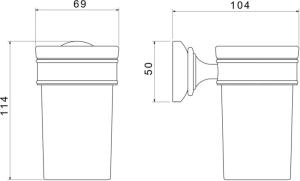 Стакан с держателем Aquatek Бетта настенный, латунь/керамика/нержавеющая сталь, округлый, для душа/ванны/зубных щеток, в ванную комнату, цвет матовый черный