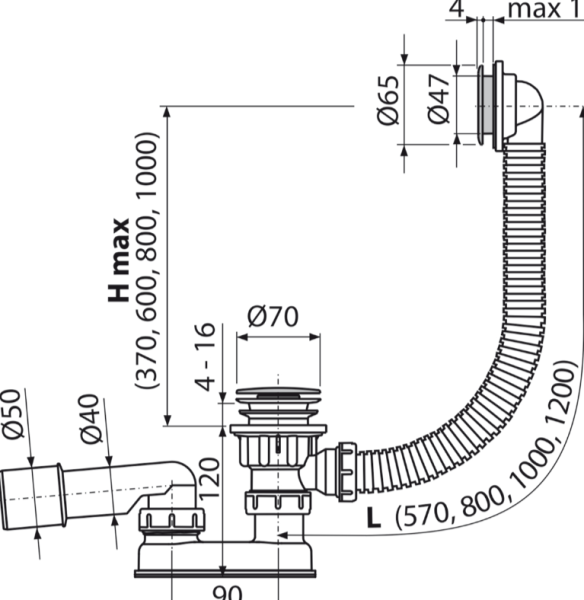 Обвязка Alcaplast для ванны click clack A505CRM AG210132160