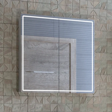 Зеркальный шкаф Vigo Geometry Classic 800, 80х80х20 см, с LED/ЛЕД подсветкой, подвесной, цвет белый, зеркало, 2 распашные дверцы, механизм доводчика, прямоугольный