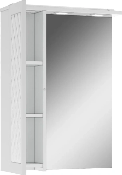 Зеркальный шкаф Домино 3D 60, 604х150х800 мм, с LED/ЛЕД-подсветкой, подвесной, цвет белый, зеркало, 1 распашная дверца, прямоугольный, левый, левосторонний