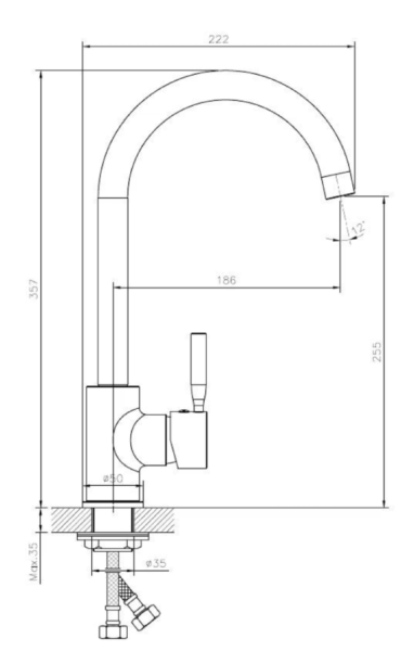 Смеситель для кухни/мойки Esko Fresco FR 519 W однорычажный, поворотный излив, керамический, высота 255 мм, длина 186 мм, латунь, цвет белый/хром 