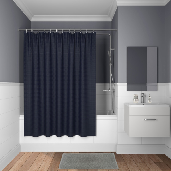 Шторка Iddis Decor полиэстер, цвет синий с рисунком «вафля», 2000x1800 мм покрытие водоотталкивающее D28P218i11