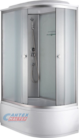 Душевая кабина 80х120х220 см Niagara Classic (левая) поддон высокий, асимметричная, угловая, стекло матовое, задние стекла белые, с верхним душем, без гидромассажа, с сиденьем, смеситель, профиль хром матовый, прозрачное стекло, белая, закрытая