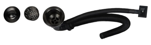 Мойка кухонная Siriusline, 50х50 см, врезная, нержавеющая сталь, квадратная, цвет: графит, с отверстием под смеситель, слив-перелив, без крыла в комплекте: мойка, коландер, дозатор, сифо