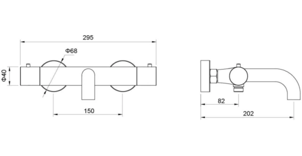 Смеситель для ванны/душа Aquatek Европа термостатический, настенный, излив 202 мм, фиксированный, латунь, без шланга и лейки, цвет хром