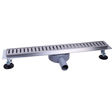 Трап TIM 70х600 мм D50, с фланцем свободного вращения, для душа в полу, под плитку, с сухим затвором+гидрозатвор, горизонтальный выпуск, нержавеющая сталь, прямоугольный