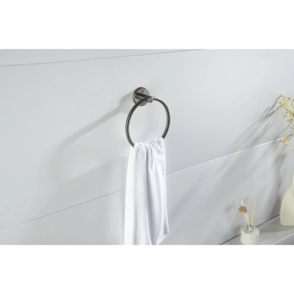 Полотенцедержатель-кольцо Aquatek Европа одинарный, настенный, латунь/нержавеющая сталь, для полотенец, в ванную, цвет оружейная сталь