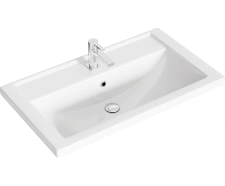 Раковина Kirovit Фостер 800, 81х45,5х19,5 см, полувстраиваемая, прямоугольная, керамическая/фарфоровая, цвет белый, с отверстием под смеситель, слив-перелив, умывальник