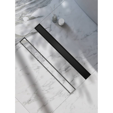 Водоотводящий желоб Raglo R652.50.06 с двухсторонней решеткой под плитку 500 мм, цвет черный, поворотный сифон 360°, DN 50 