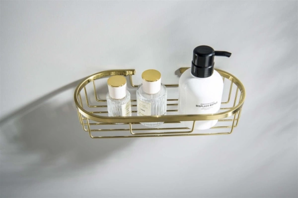 Полка-корзина Aquatek AQ4916BG настенная/подвесная, латунь, овальная, для ванных принадлежностей, в ванную/туалет/душевую кабину, цвет шлифованное золото