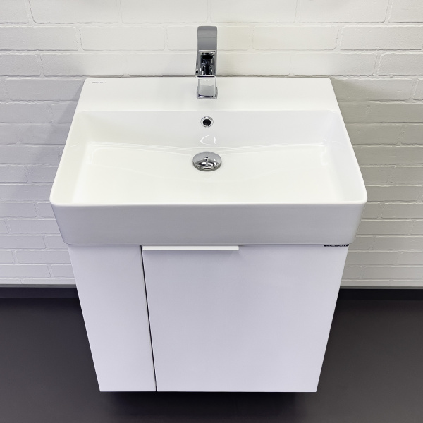 Тумба с раковиной Comforty Асти 60П, 60х70х45,5 см, подвесная, 1 распашная дверца, ЛДСП/МДФ, прямоугольная, цвет- белый глянец/раковина COMFORTY CF3WL032, прямоугольная, цвет белый, встраиваемая